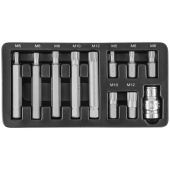 Набор вставок-бит 12-гранных Jonnesway S29H4111S 10 мм Spline М-профиль (30 и 75 мм), М5-М12, 11 предметов