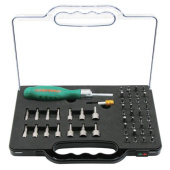 Рукоятка Jonnesway отверточная трещоточная в наборе с битами и насадками, 52 предмета