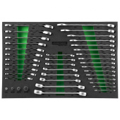 Набор трещоточных с реверсом комбинированных ключей и 1/4"DR, 3/8"DR, 1/2"DR адаптеров, разрезных ключей и комбинированных ключей JONNESWAY W60246139SV, 39 предметов (EVA ложемент 560х400 мм)