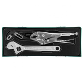 Набор инструмента JONNESWAY P2803SP: разводной ключ, ручные тиски, переставные клещи, 3 предмета (ложемент)