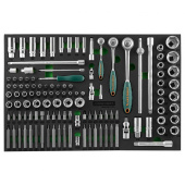 Набор торцевых головок 1/4"DR, 3/8"DR, 1/2"DR с приводами, вставок-бит JONNESWAY S04H45121SV, 121 предмет (EVA ложемент 560х400 мм)