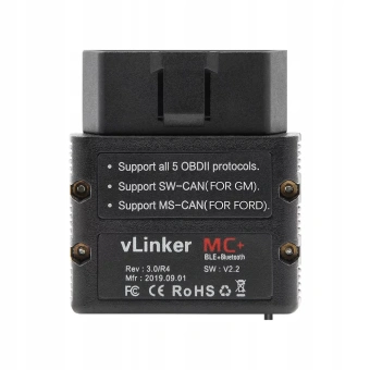 Диагностический адаптер с BLE и Bluetooth 4.0 для Android и iOS Vgate vLinker MC+