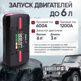 Пусковое устройство c компрессором 12В, 12 000 мАч, 600/1200А iCartool IC-JSD12P
