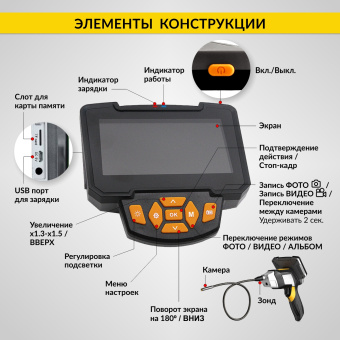 Промышленный защищённый видеоэндоскоп iCartool IC-V112A-10, 2 камеры, 10м, 1280x720, 4.3"