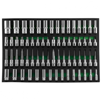 Набор глубоких тоцевых головок 3/8"DR и 1/2"DR, торцевых насадок с вставками 1/2"DR JONNESWAY S04HD4366SV, 66 предметов (EVA ложемент 560х400 мм)