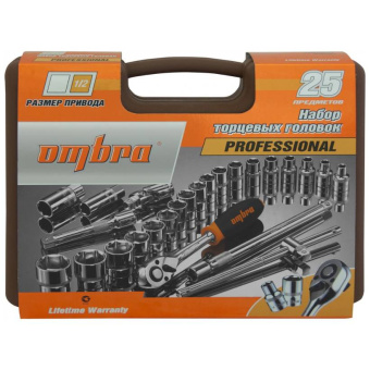 Набор головок торцевых с аксессуарами OMBRA 911225 1/2"DR, 8-32 мм, 25 предметов