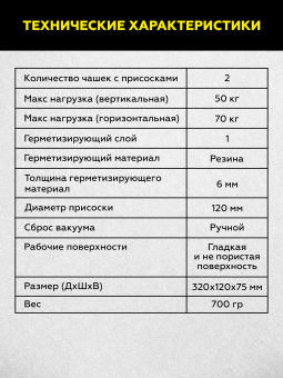 Присоска вакуумная алюминиевая 2 чашки 120 мм TECHNICOM TC-L270