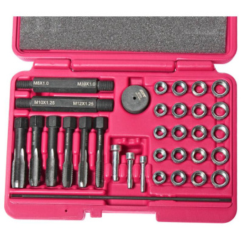 Набор метчиков для восстановления резьбы отверстий под свечи накаливания, 33 предмета в кейсе, JTC-4053