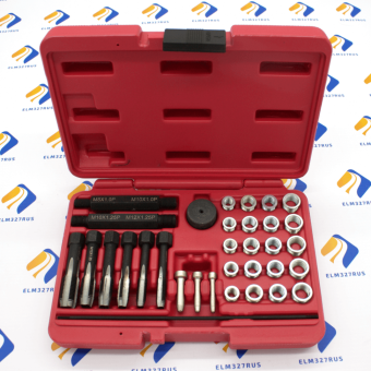 Набор метчиков для восстановления резьбы отверстий под свечи накаливания, 33 предмета в кейсе, JTC-4053