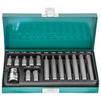 Набор вставок-бит Jonnesway 10 мм TORX® (30 и 75 мм), Т20-Т55, 15 предметов