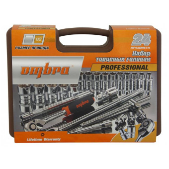 Набор головок торцевых с аксессуарами OMBRA 911224 1/2"DR, 8-32 мм, 24 предмета