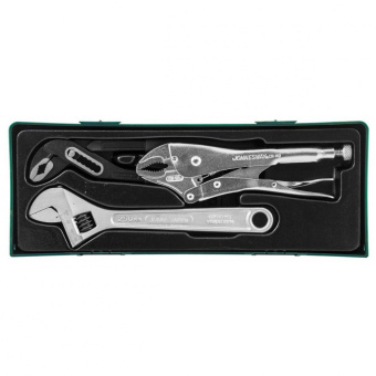 Набор инструмента JONNESWAY P2803SP: разводной ключ, ручные тиски, переставные клещи, 3 предмета (ложемент)