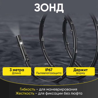 Видеоэндоскоп USB 2 камеры, 2Мп, 1920x1080, 3м, 7.9 мм зонд iCartool IC-V801-2