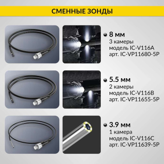Промышленный защищённый видеоэндоскоп iCartool IC-V116B-3, 2 камеры, 3м, 1920x1080, 5"
