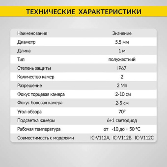 Зонд для видеоэндоскопа iCartool IC-VP112B55-2, 1м, 1920x1080, 2 камеры