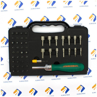 Рукоятка Jonnesway отверточная трещоточная в наборе с битами и насадками, 52 предмета