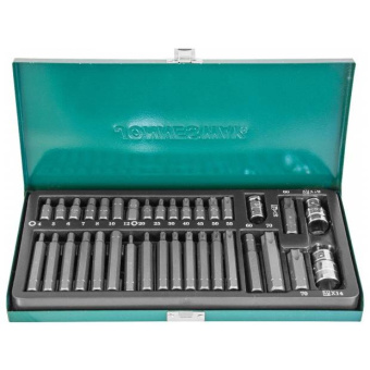 Набор вставок-бит Jonnesway 10 мм шестигранных Н4-12мм, TORX® Т20-Т70 (30 и 75 мм) и адаптеров 3/8’’DR и 1/2’’DR, 35 предметов