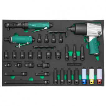 Набор пневматического инструмента 1/2"DR и ударных торцевых головок с аксессуарами JONNESWAY JA-C231SV, 31 предмет (EVA ложемент 560х400 мм)
