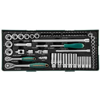 Набор торцевых головок JONNESWAY S04H3157SP стандартных и глубоких 1/4" и 3/8"DR 4-24 мм, 57 предметов (ложемент)